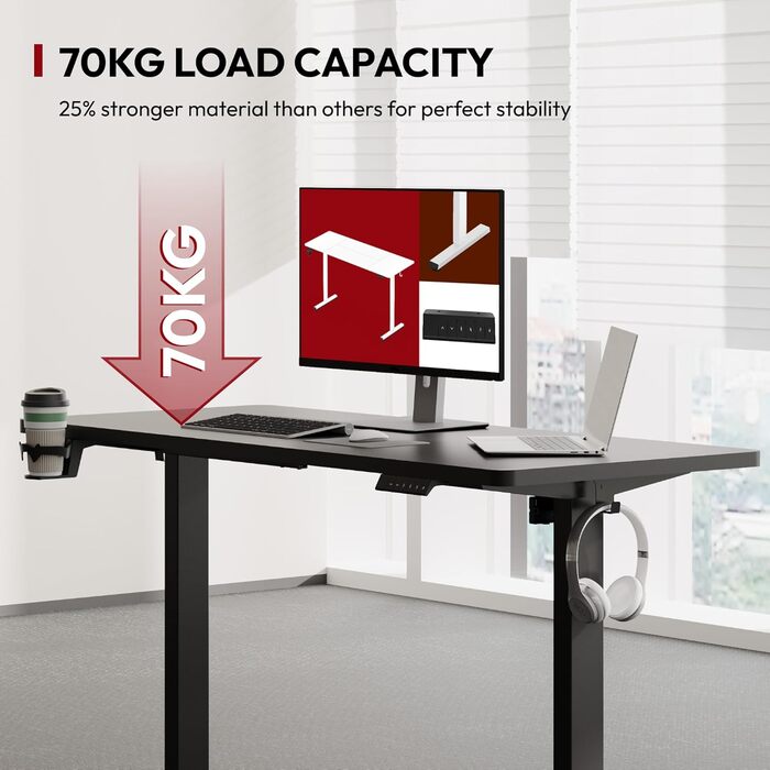 SANODESK Електричний регульований стіл 180x80 см – Ергономічний стіл для дому та офісу з пам'яттю, Комп'ютерний стіл, Standing Desk