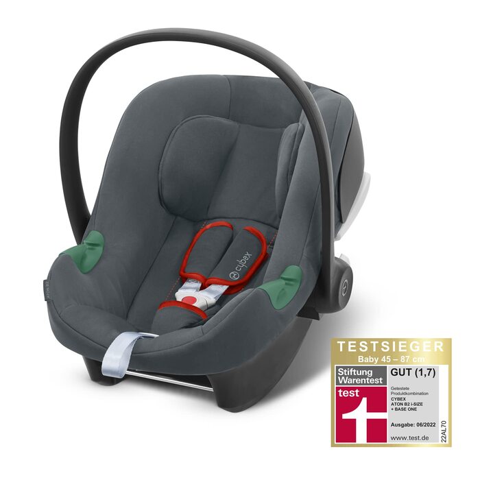 Дитяче автокрісло CYBEX Silver Aton B2 i-Size, в т.ч. вкладиш для новонароджених, сумісність з SensorSafe, від народження до приблизно 24 місяців, максимальна вага 13 кг, сталевий сірий без основи One Steel Grey