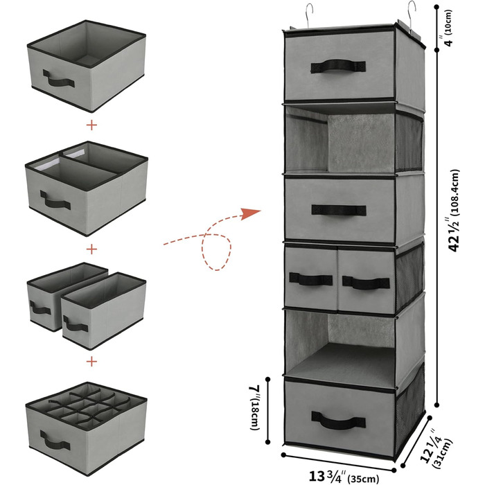 Підвісний органайзер для шафи з шухлядами, сірий, 1 упаковка