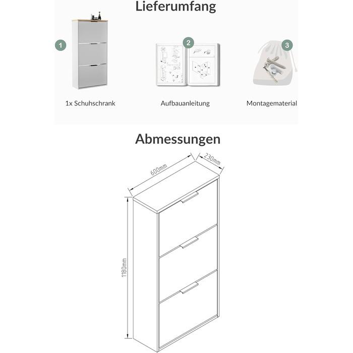 Взуттєва шафа Planetmöbel з 3 стінками, 6 полицями, 60 x 23 x 118 см, білий/сірий колір