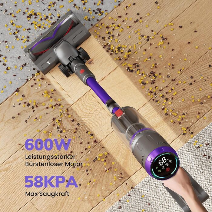 Бездротовий пилосос Circlio Akku з потужністю 600W, 58000Pa, 75 хвилин роботи, FurTornado™ Mini-насадка та станція зарядки, гнучкий згин, самостійна підставка, для килимів, твердих підлог, шерсті тварин. З щіткою для видалення кліщів NOVAX T80 Flex