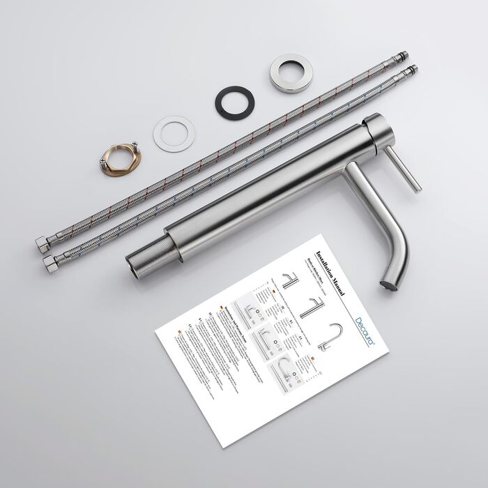 Змішувач для умивальника Decaura, хром, нержавіюча сталь, однорідний, висота виливу 250 мм, для накладної раковини