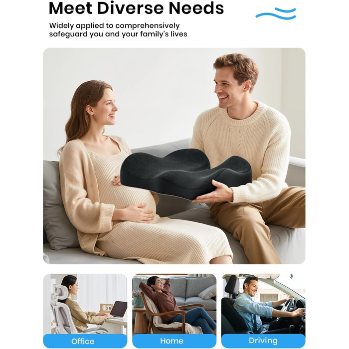 Ортопедична подушка для сидіння Benazcap для геморою, куприкового болю, ішіасу та вагітності. Зменшує біль, підходить для офісного крісла, авто та інвалідного візка. Чорний колір.