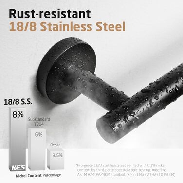 Тримач для рушників KES, стійка для рушників, багетна стійка, багетний тримач, нержавіюча сталь SUS304, настінний, 70 см, чорний