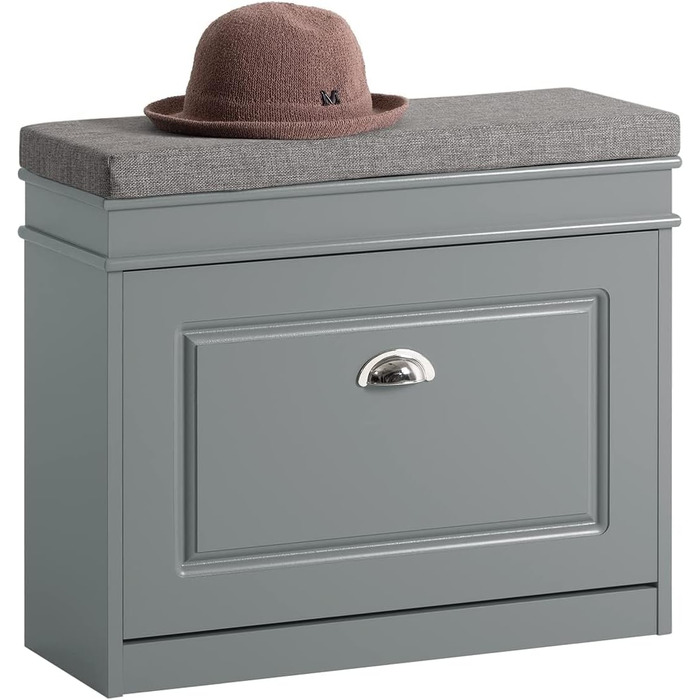 Полка для взуття SoBuy з подушкою для сидіння та місцем для зберігання, вузька, до 150 кг, сірий, 60x51x24 см