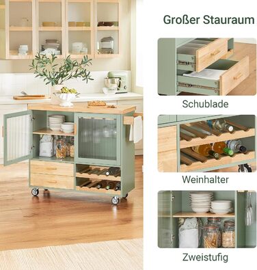 Буфет-комод SoBuy з полицями для вина, мікрохвильовки та скляними дверцятами, 120x90x40 см, зелений