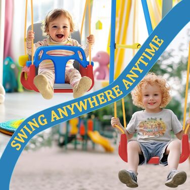 Дитяча гойдалка для саду з м'яким сидінням, складана, з металевим каркасом, для гри в приміщенні та на вулиці, легка у збиранні та зберіганні (Блакитна)