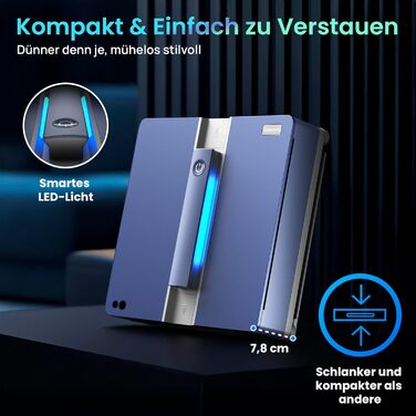 Робот-прибиральник вікон ClevioniQ X9 Pro з електроприводом – інноваційний мийник вікон з 4-стороннім розпиленням, точна навігація, розпізнавання країв, LED-індикатор, тиха робота та голосове керування німецькою мовою