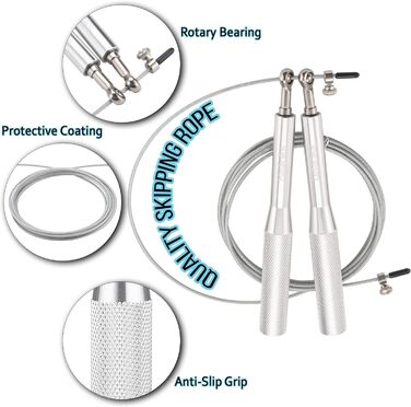 Скакалка BisLink, швидкісна скакалка з регульованою довжиною, нековзні ручки для фітнес-тренувань, спалювання жиру, схуднення, для дорослих чоловіків, жінок і дітей (срібло)