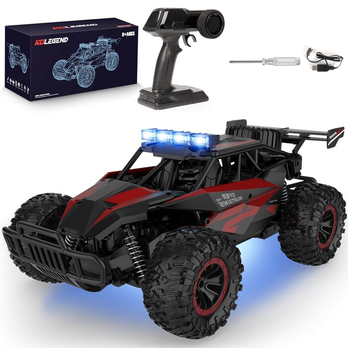 Радіокерований позашляховик Kolegend для хлопчиків, 2 акумулятори, 50 хв, масштаб 1:12, 25 км/год, 2.4 GHz, червоний