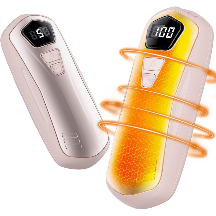 Електричні грілки для рук 2 шт. з акумулятором 6000mAh, 5 режимів нагріву, USB, для кемпінгу, подарунок для жінок та чоловіків (Рожевий)