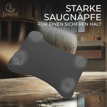 Подушка для ванни з сіткою для прання - Максимальний комфорт та розслаблення з новітньою технологією Air Mesh - Подушка для ванни з 4 міцними присосками - Підтримка шиї/голови (Сірий)