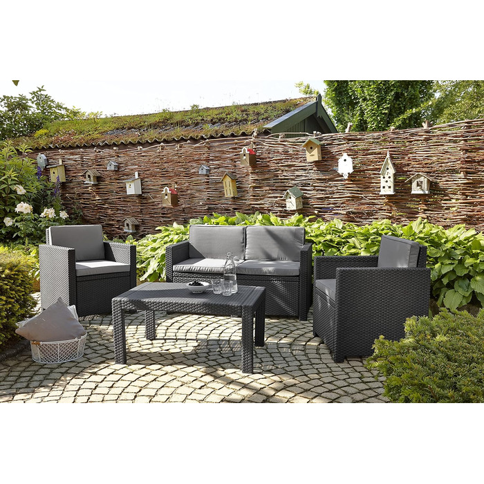 Диван садовий Allibert Victoria 2-місний, ротанг, сірий, з подушками, 129x63x77 см