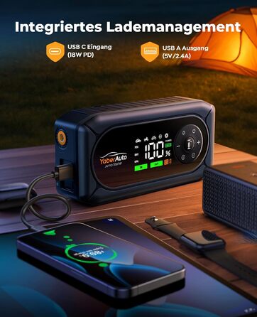 Powerbank для автомобіля YaberAuto AP02 з компресором, 150PSI, 4500A, LED ліхтар 500 люмен, LCD дисплей 3.3