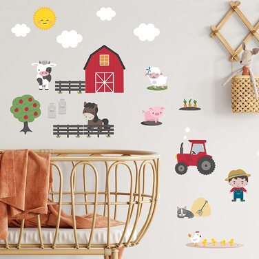 Наклейки на стіни для дитячої кімнати, наклейки на стіни для дітей з тваринами, самоклеючі наклейки для ферми (набір з 26 малюнків