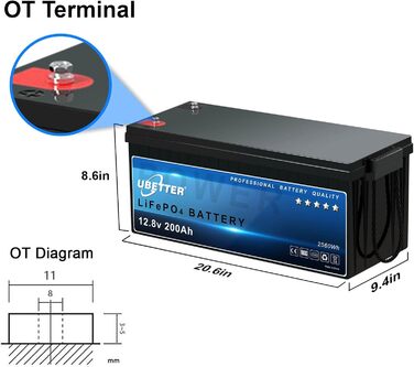 Акумулятор UBETTER Mini 12V 100Ah LiFePO4, 100A BMS, 1280 Втгод, 4000 циклів, термін служби 10 років, легкий, компактний