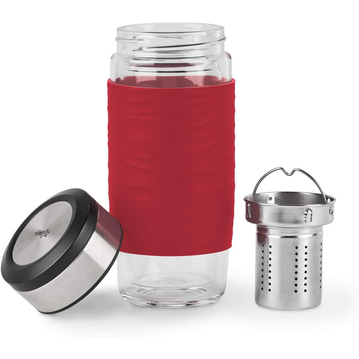 Чайний горнятко Emsa N20805 Teebecher з подвійними стінками, 0.4 л, знімний фільтр, без BPA, герметичне, не протікає, придатне для миття в посудомийній машині, 360° отвір (Червоний)