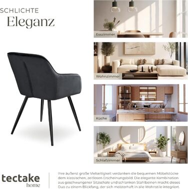 Тектейк® сучасний стілець для їдальні з підлокітниками, м'яке сидіння з велюру, крісло для вітальні, оббитий офісний стілець з чорними металевими ніжками, стілець для туалетного столика - коричневий/чорний (набір 2 шт., Чорний)