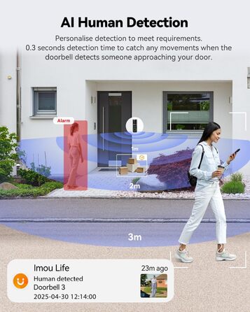 Відеодзвінок Imou DB3 KIT 4MP Panoramic, 2K+ WiFi, нічне бачення 5м, розпізнавання пакунків AI, двосторонній зв'язок