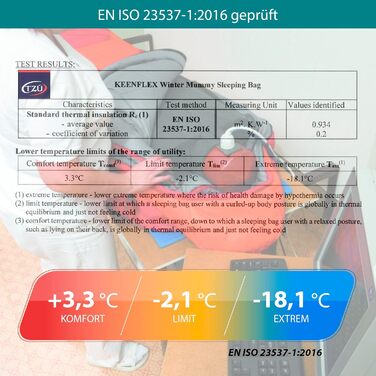 Спальний мішок KeenFlex 3-4 сезони, +7.2°C до -23.4°C, 1500/2150 г, для кемпінгу, літній та зимовий, машинне прання