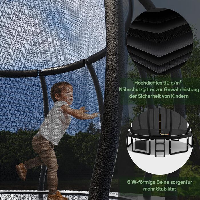 Батут садовий Flamaker Ø427 см з захисною сіткою, каркас сталевий, до 150 кг, для дітей та дорослих, чорний