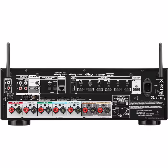 AV-ресівер Denon AVR-X1800H 7.2-канальний, Hi-Fi підсилювач із Dolby Atmos, DTS:X, 8K HDMI, Bluetooth, Wi-Fi, AirPlay 2, HEOS, Alexa, 6 HDMI входів, 1 вихід