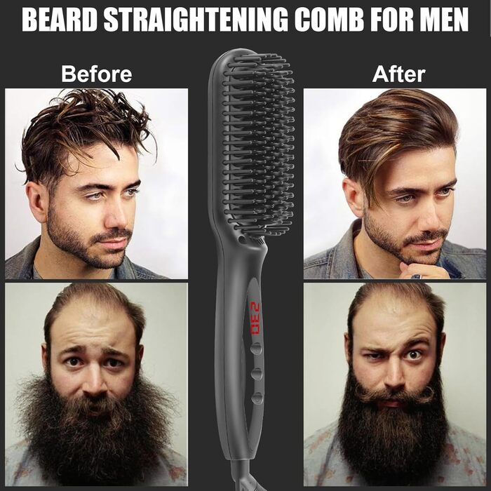 В-1 Beard & Mini Hair Straightener з LCD дисплеєм (120-230C) - електрична щітка для випрямлення для бороди та волосся, 2-