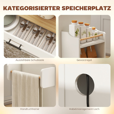 Острів для кухні HOMCOM, кухонний візок на колесах, зі складним робочим столом, ящик для зберігання, полиця, 120 x 68 x 85 см, білий