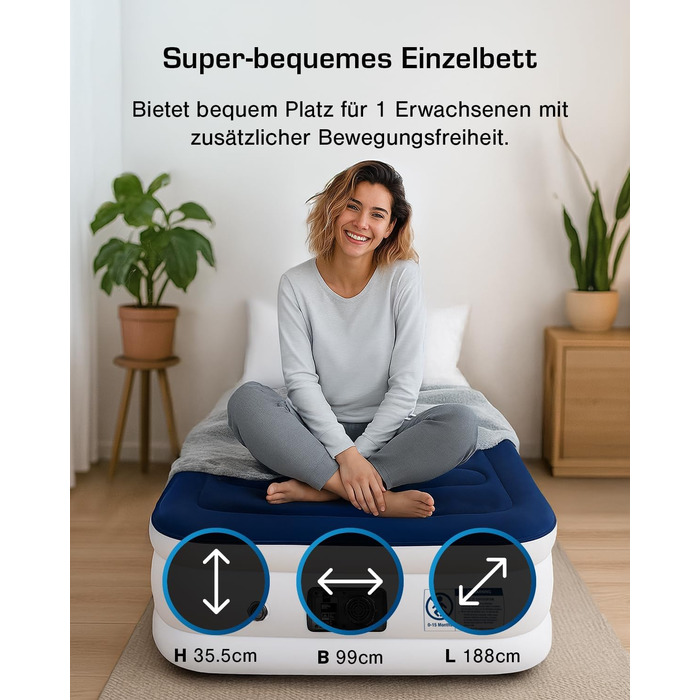 Надувне ліжко Active Era Luxus для 2 осіб з електричним насосом та інтегрованим подушкою. Розмір 200 x 150 x 36.5 см. Підходить для кемпінгу та як гостьове ліжко.