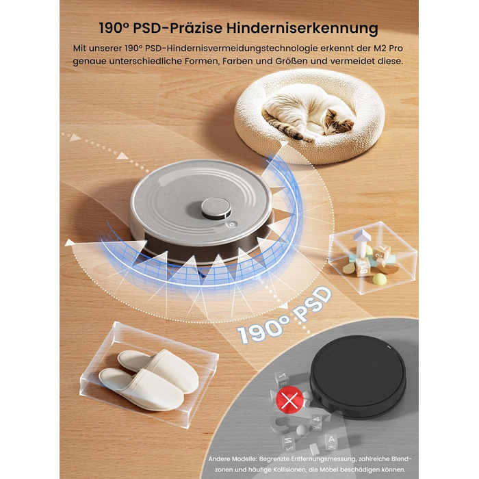 Робот-пилосос LEFANT M2 Pro Mondgrau з функцією миття, 5000Pa, LiDAR, 150 хв, розпізнавання килима, керування через додаток/голос, для видалення шерсті тварин, чорний