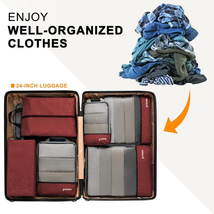 Набір компресійних органайзерів для подорожей Packwürfeln, сумка-органайзер для одягу в рюкзак та валізу, 6 шт, червоний