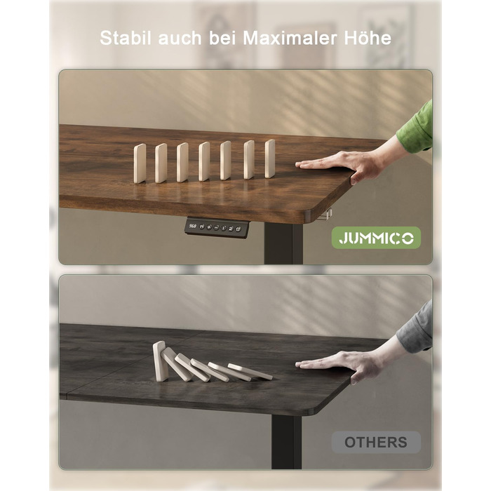 Електричний стіл JUMMICO 100x60 см з USB-портом для зарядки, регулювання висоти, коричневий