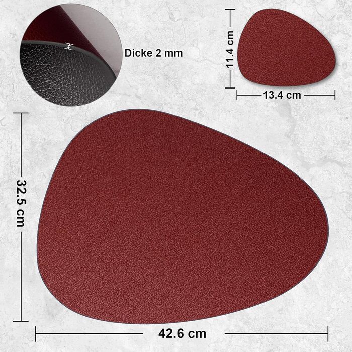 Набір з 6 підставників під тарілки, миючіся з підставками, двосторонні, з імітацією шкіри, водонепроникні, для обіднього столу, кухні, ресторану та дому (червоний)
