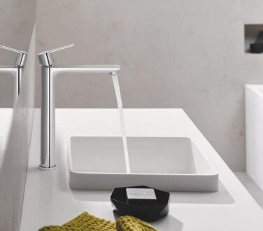 Змішувач для умивальника GROHE StartEdge, економічний, з холодною водою в середній позиції, з поп-ап зливом, 3в1 інструмент, проста установка (23900001), хром, XL