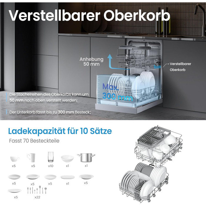 Посудомийна машина Midea SV 5.14K10C, 45 см, 10 комплектів, вбудована, WIFI, 8 програм, 44 дБ, автоматичне відкриття дверцят, таймер затримки 0-24 год, Inox