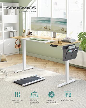 SONGMICS Регульований стіл, електричний, з пам'яттю 4 положень, 160 x 70 см, вінтажний коричневий + матовий білий, LSD026X01