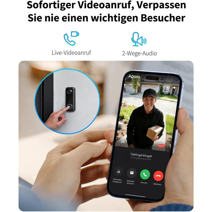 Aqara G400 Відеодзвінок з Chime, 2K HD, PoE/Кабель, HomeKit, Розпізнавання, IP65