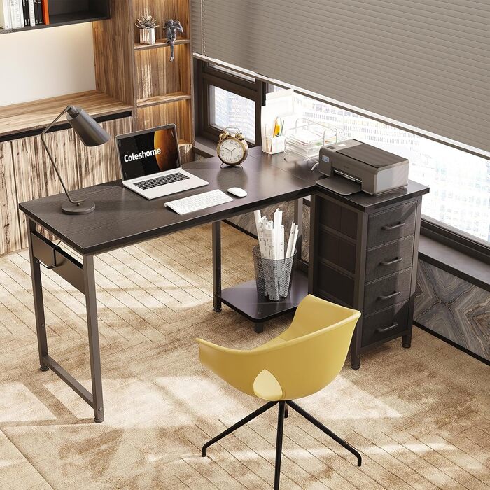 Комп'ютерний кутовий стіл Coleshome 100x70 см з 4 шухлядами, білий. Регульований стіл для офісу, кабінету, спальні. Розміри: 100x70 см, 120x70 см (чорний)