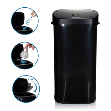 Сміттєвий контейнер / Відро для сміття CLEAN VI з датчиком 68л, сталь, чорний, hjh OFFICE