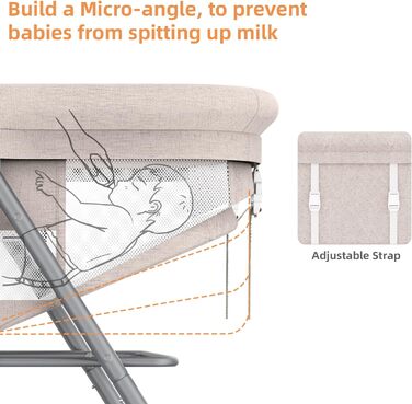 Дитяче ліжко з матрацом, Дорожнє ліжечко з люлькою, Складне, Сумка для транспортування, 0-12 місяців, Хакі