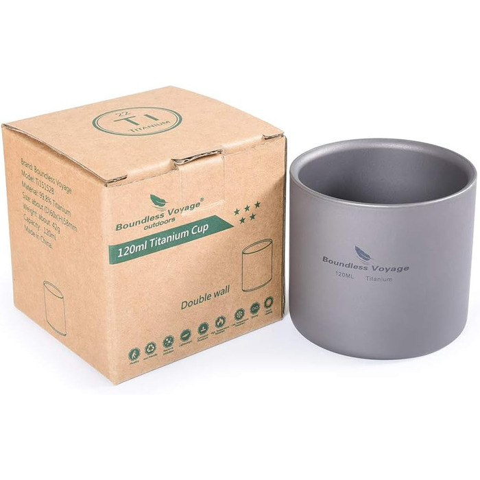 Безмежна подорож 3 в 1 Титанова чашка з подвійними стінками Термостійка міні-чашка для чайного напою Відкритий кемпінговий кухоль Кавові кухлі Аксесуари для кемпінгу (Ti15152b)