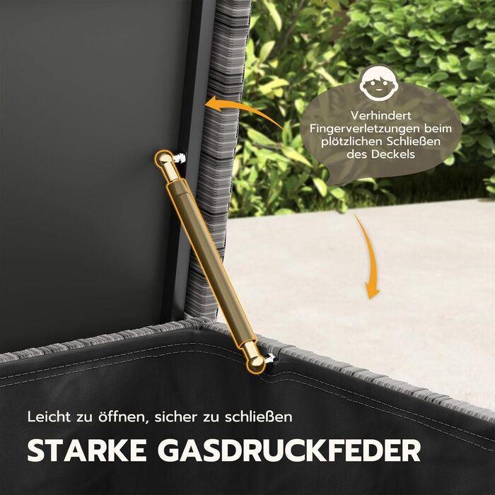 Скриня для подушок садових Polyrattan Amopatio 480л, водонепроникна, з роликами та газліфтом, сіра