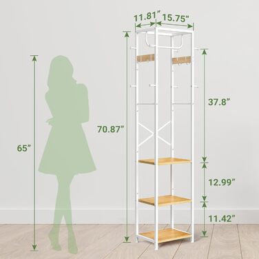 Підставка для одягу ELYKEN: вільна, з 3 полицями та 12 гачками, для прихожей, спальні, офісу. Органайзер для шапок, пальто, шарфів. Натуральне дерево