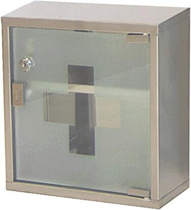 Аптечка для дому з замком, 60x30x12 см, 4 відділення, металева, з дверцятами зі скла, 2 ключі (білий), 4 відділення (сріблястий, 2 відділення)