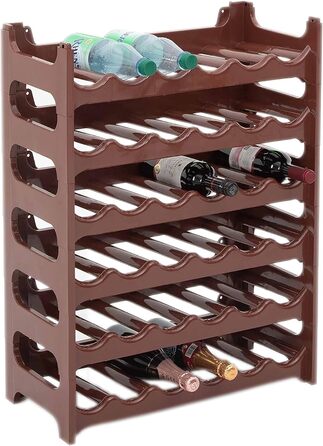 Пластикова полиця для пляшок Novaliv на 36 пляшок, розширювана, коричнева. Полиця для вина, напоїв, спиртних напоїв. Система зберігання пляшок, шафка для пляшок