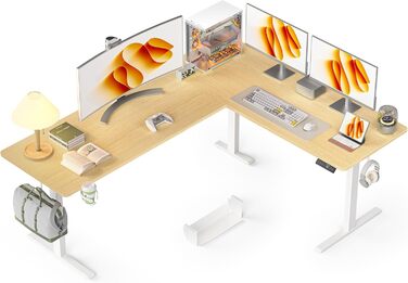 Електричний кутовий стіл WALKINGDESK 190 x 150 см з регулюванням висоти, для офісу, дому, геймінгу, з кабелеуправлінням, колір дуб