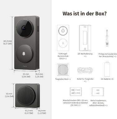 Aqara Smart Doorbell Camera G410 з дзвінком, 2K, відеоспостереження, 2-сторонній аудіо, Matter Hub, Wi-Fi, сірий