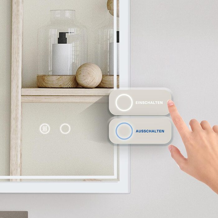 Дзеркало для ванної кімнати Puchika з підсвічуванням LED, 50x70 см, настінне, регульоване, тепле/холодне/нейтральне світло 3000-6400K, IP44, сенсорне керування, антизапар, годинник