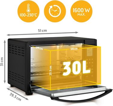 Міні-піч TZS First Austria Digital 30L 1600W з регулюванням температури та таймером - для кухні та кемпінгу