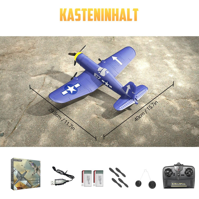 RC літак HAWK'S WORK F4U Corsair 2.4GHz – радіокерований літак-винищувач для дітей та початківців, готовий до польоту з гіростабілізатором